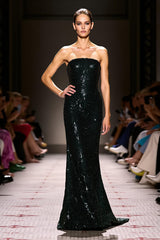 Glitzerndes Schwarzes Trägerloses Meerjungfrauen Abendkleid mit Pailletten