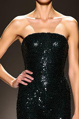 Glitzerndes Schwarzes Trägerloses Meerjungfrauen Abendkleid mit Pailletten