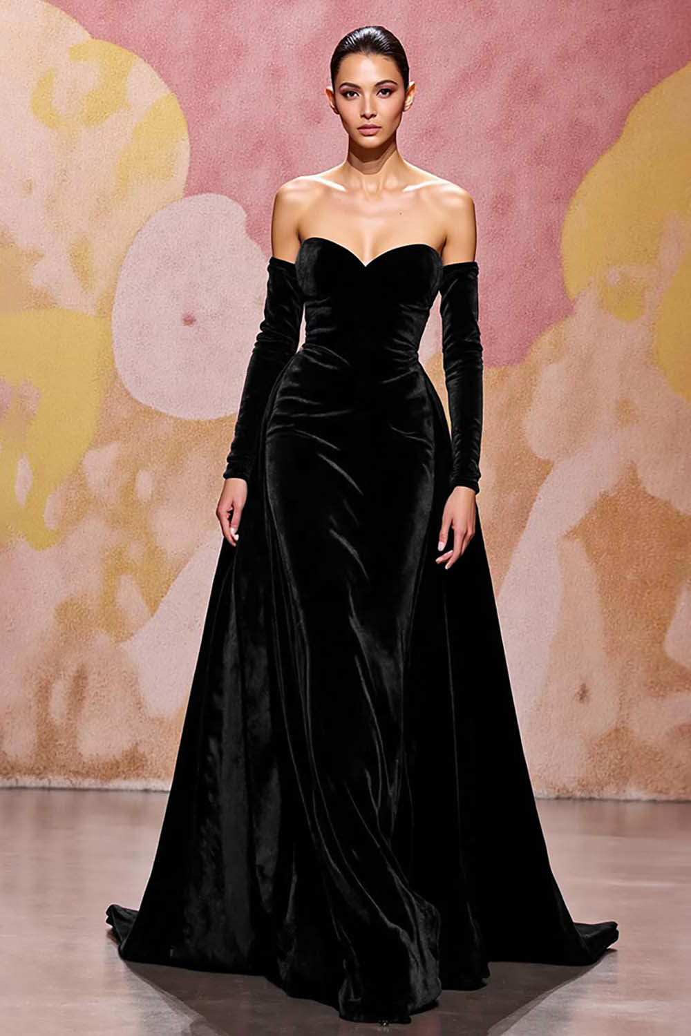 Herzförmiges Dunkelrotes Abendkleid aus Samt in A-Linie