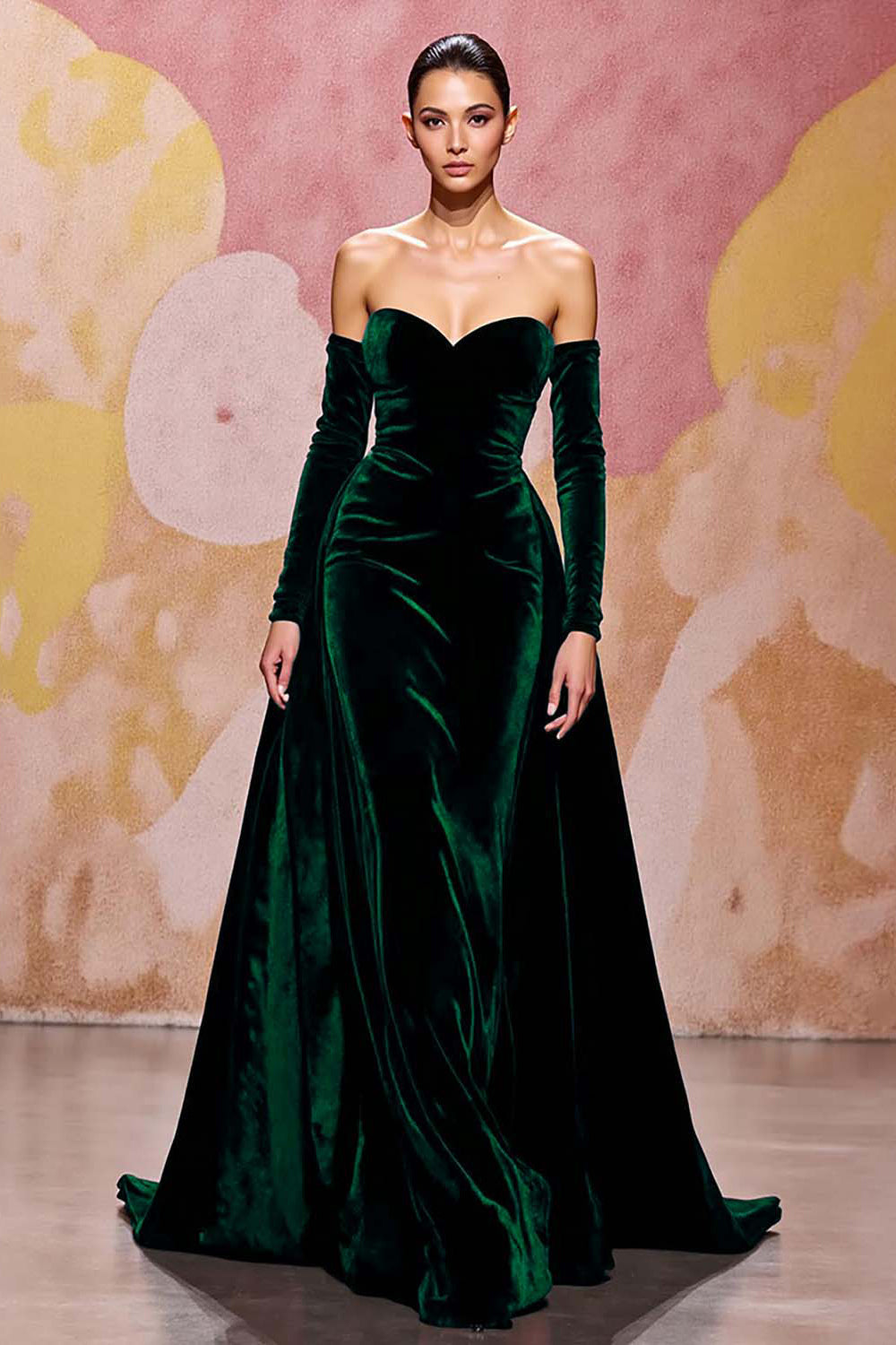 Herzförmiges Dunkelrotes Abendkleid aus Samt in A-Linie