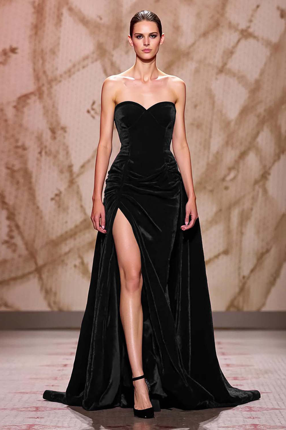 Samt Dunkelrotes Herzausschnitt Langes Abendkleid mit Schlitz
