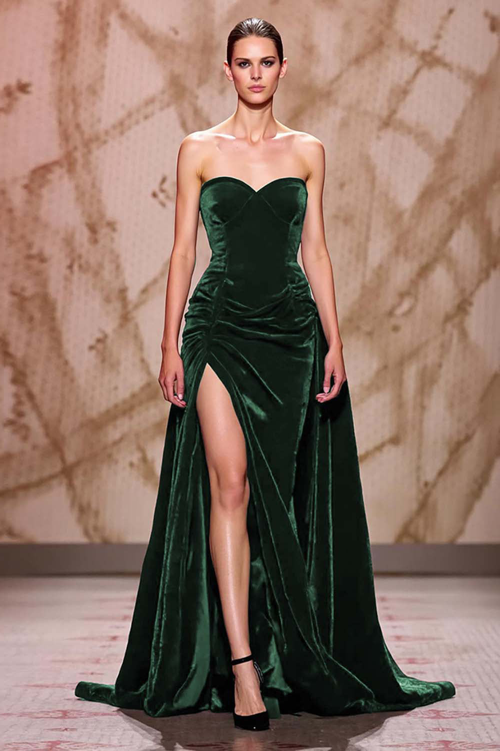 Samt Dunkelrotes Herzausschnitt Langes Abendkleid mit Schlitz