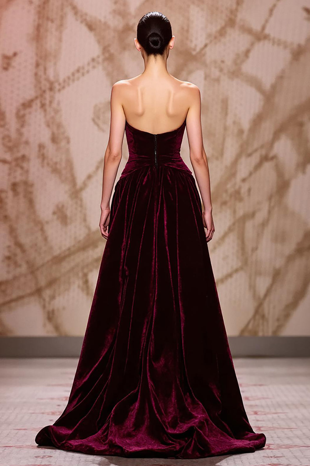 Samt Dunkelrotes Herzausschnitt Langes Abendkleid mit Schlitz
