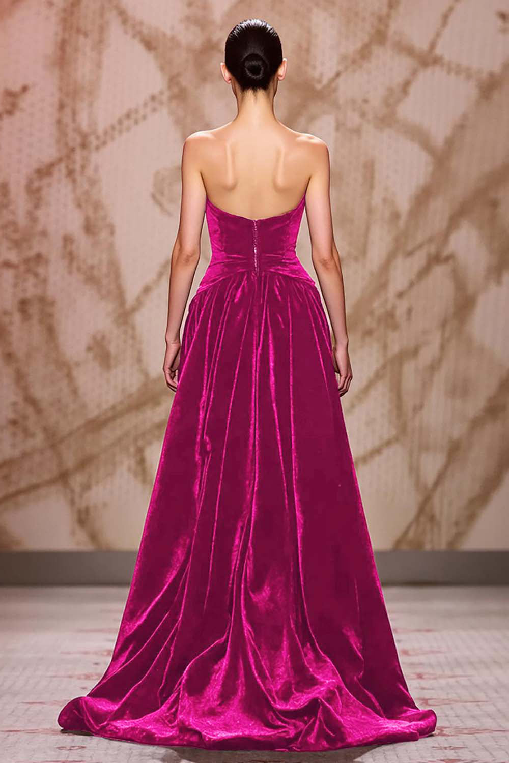 Samt Dunkelrotes Herzausschnitt Langes Abendkleid mit Schlitz