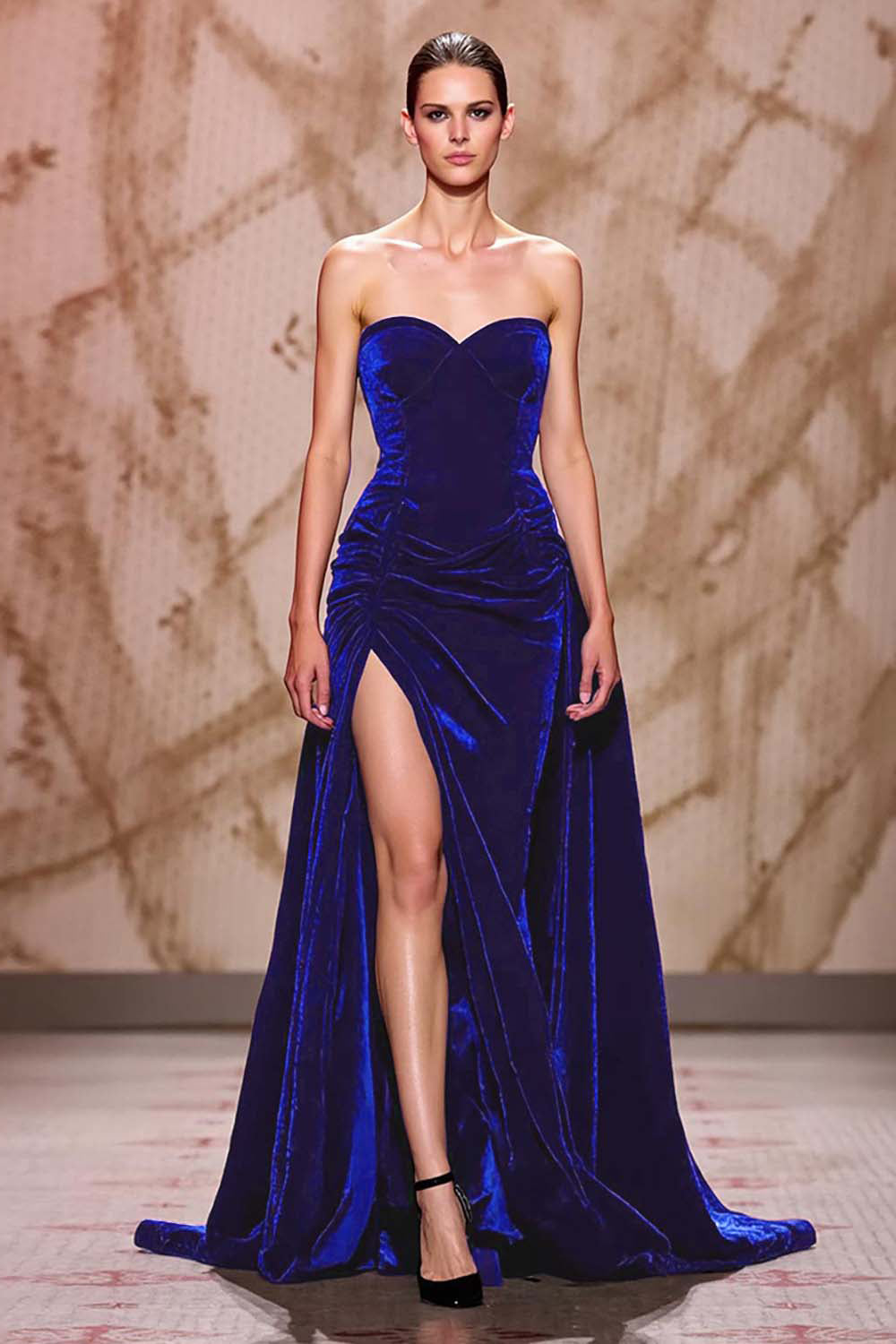 Samt Dunkelrotes Herzausschnitt Langes Abendkleid mit Schlitz