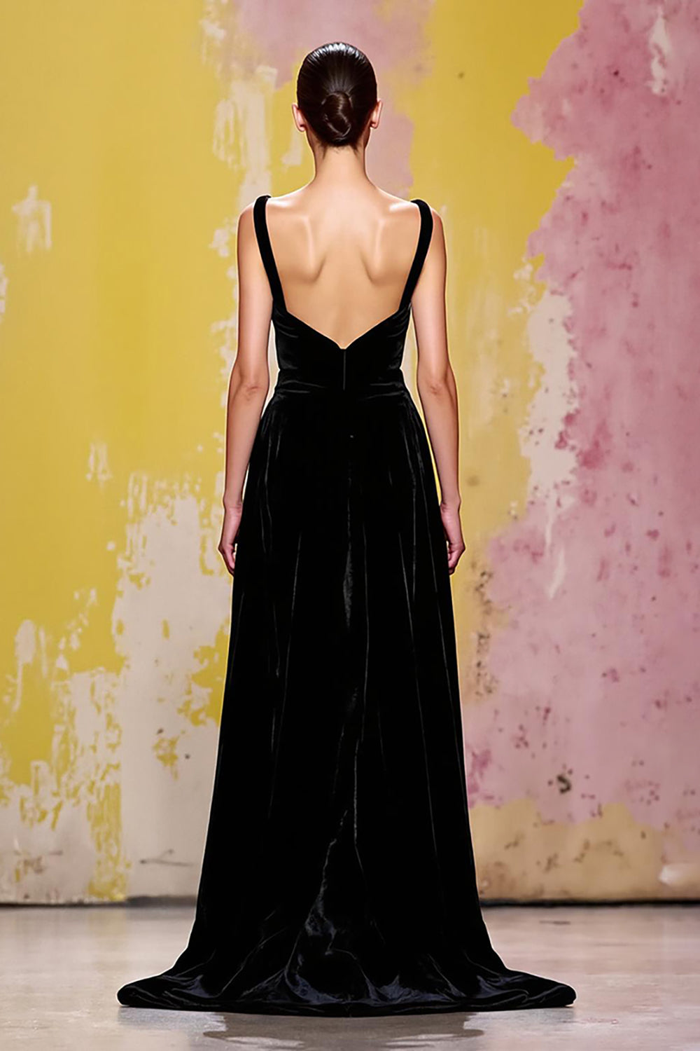 Samt Einfaches Langes Schwarzes Abendkleid