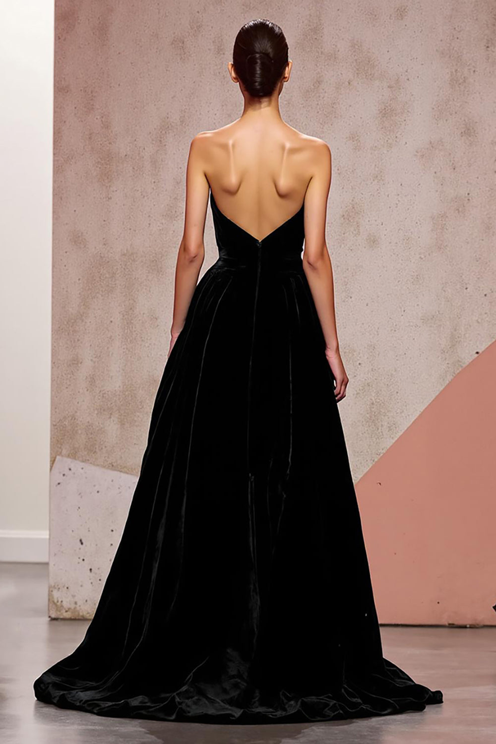 Schwarzes Rückenfreies Einfaches Langes Abendkleid aus Samt