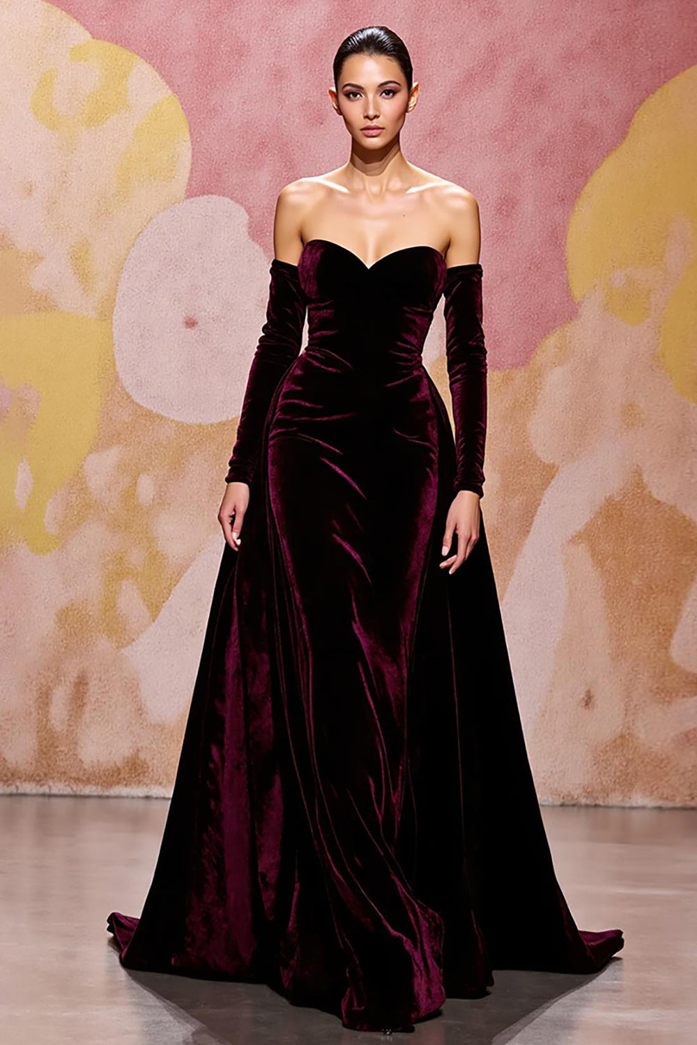 Herzförmiges Dunkelrotes Abendkleid aus Samt in A-Linie