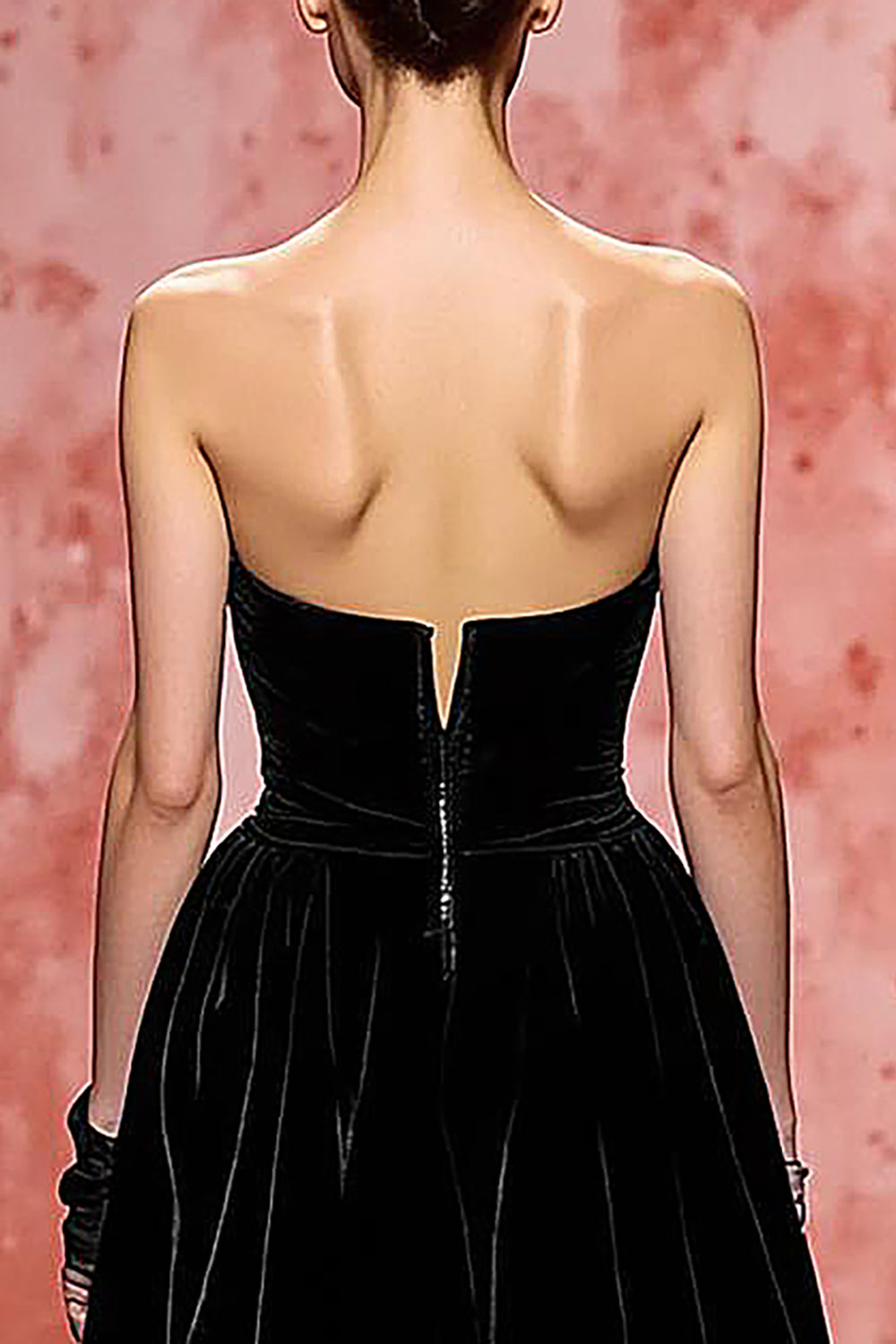 Samt Schwarzes Trägerloses Langes A-Linie Abendkleid mit Schlitz