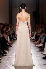 Trägerloses Elfenbein Langes Abendkleid aus Satin in A-Linie mit Schlitz