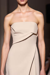 Trägerloses Elfenbein Langes Abendkleid aus Satin in A-Linie mit Schlitz