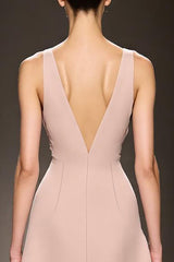 A-Linie Champagner Abendkleid aus Satin mit V-Ausschnitt und Schlitz