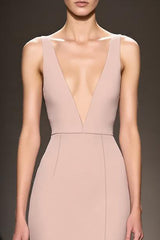 A-Linie Champagner Abendkleid aus Satin mit V-Ausschnitt und Schlitz