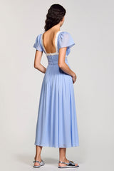 A Linie Hellblaues Langes Hochzeitsgastkleid mit Schärpe