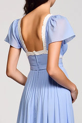 A Linie Hellblaues Langes Hochzeitsgastkleid mit Schärpe