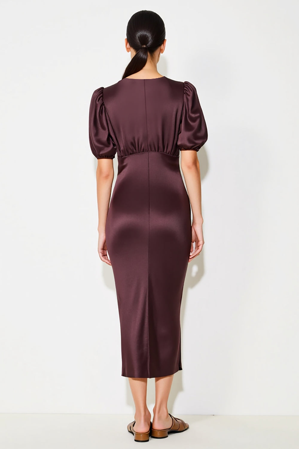 Dunkelrotes Etui Midi Kleid für Hochzeitsgäste