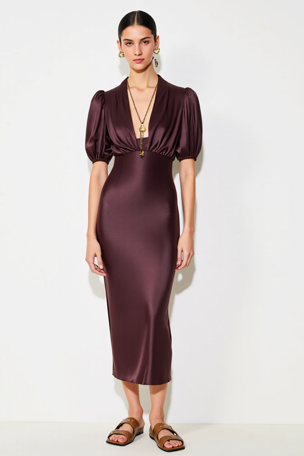 Dunkelrotes Etui Midi Kleid für Hochzeitsgäste
