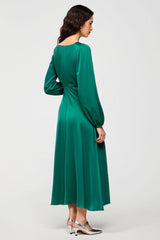 Langärmeliges Grünes Hochzeitsgastkleid mit quadratischem Ausschnitt