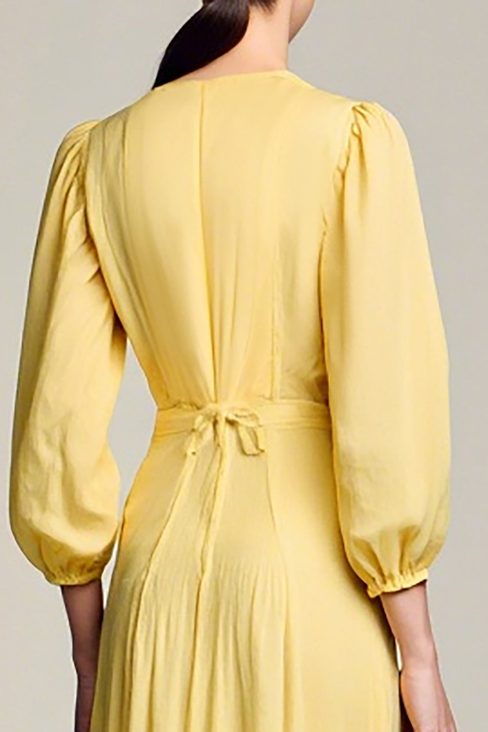 A Linie Gelbes Langes Hochzeitsgastkleid mit V-Ausschnitt
