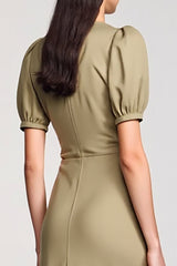 Wasserfall Ausschnitt Etui Langes Olive Hochzeitsgastkleid