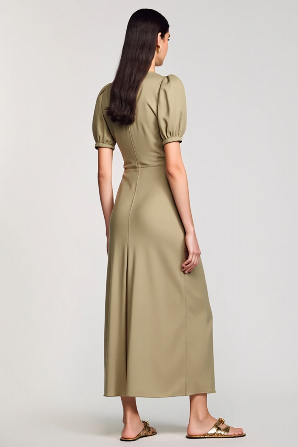Wasserfall Ausschnitt Etui Langes Olive Hochzeitsgastkleid