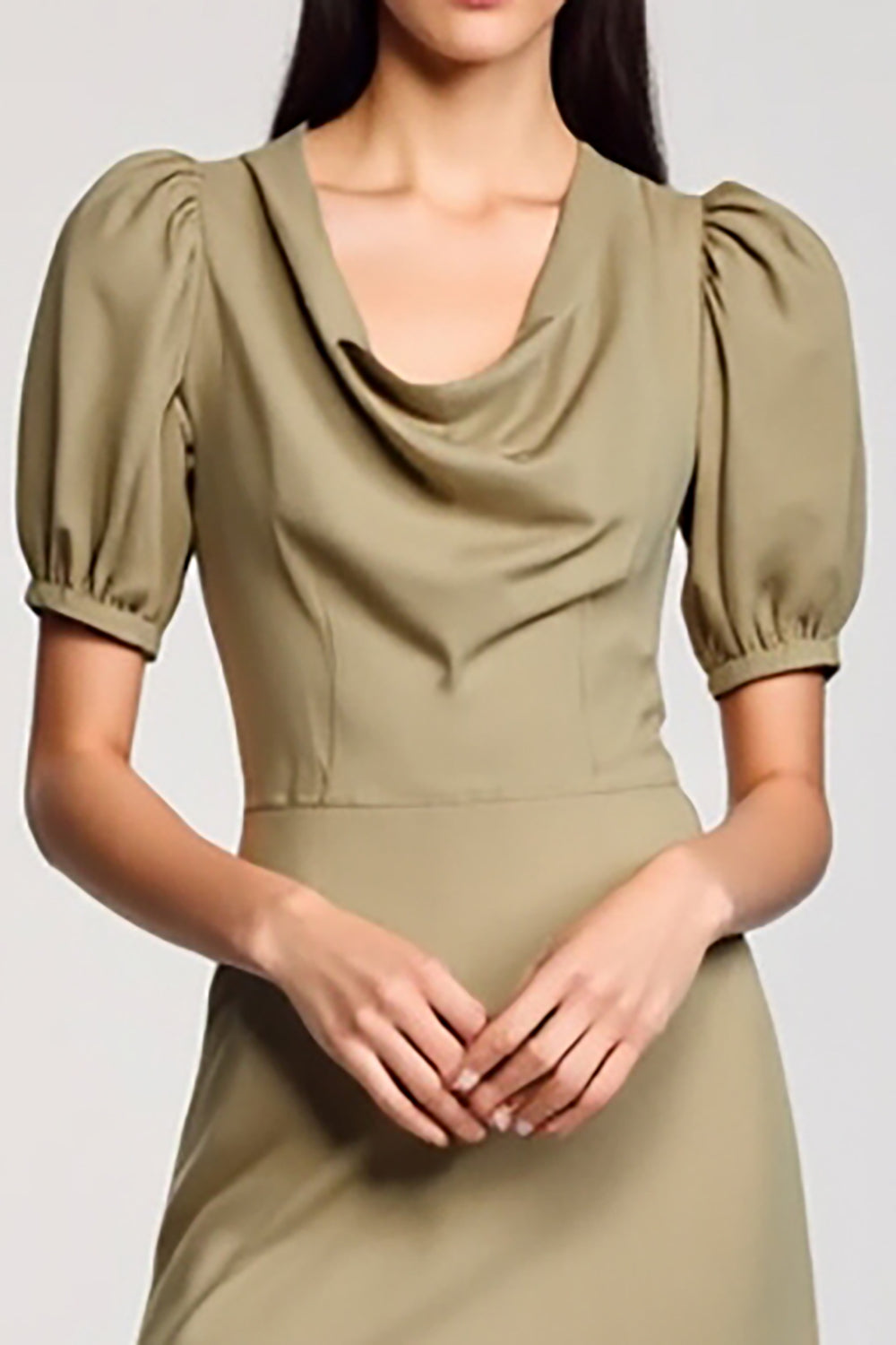 Wasserfall Ausschnitt Etui Langes Olive Hochzeitsgastkleid