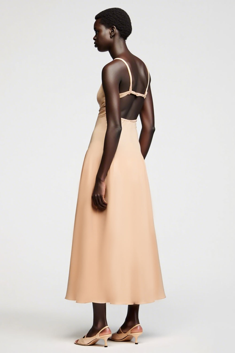 A-Linie Aprikose Spaghettiträger Hochzeitsgastkleid mit Schlitz