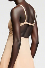 A-Linie Aprikose Spaghettiträger Hochzeitsgastkleid mit Schlitz