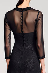 Schwarzes Midi A-Linie Kleid für Hochzeitsgäste mit Revers