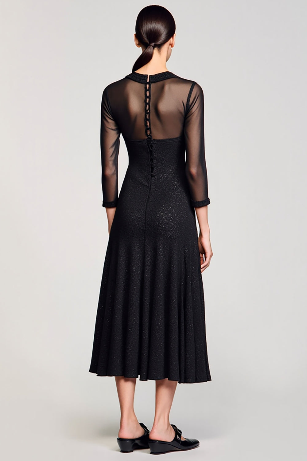 Schwarzes Midi A-Linie Kleid für Hochzeitsgäste mit Revers