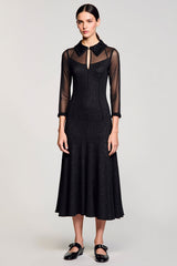 Schwarzes Midi A-Linie Kleid für Hochzeitsgäste mit Revers