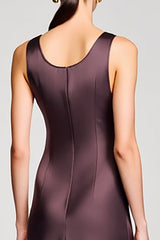 Braunes Midi Kleid für Hochzeitsgäste mit quadratischem Ausschnitt