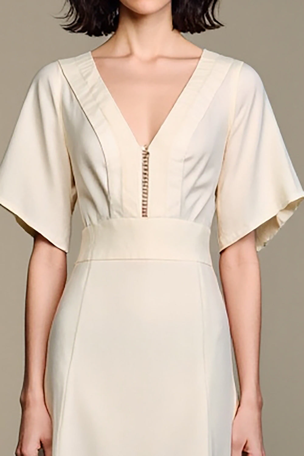 A-Linie V-Ausschnitt Langes Weißes Hochzeitsgastkleid