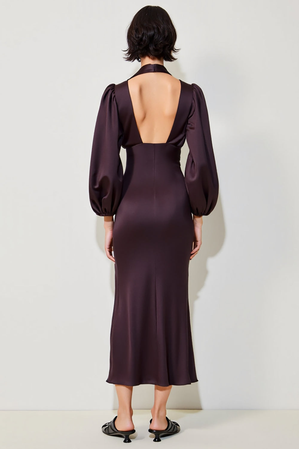 Dunkelrotes Etui Midi Kleid für Hochzeitsgäste mit langen Ärmeln