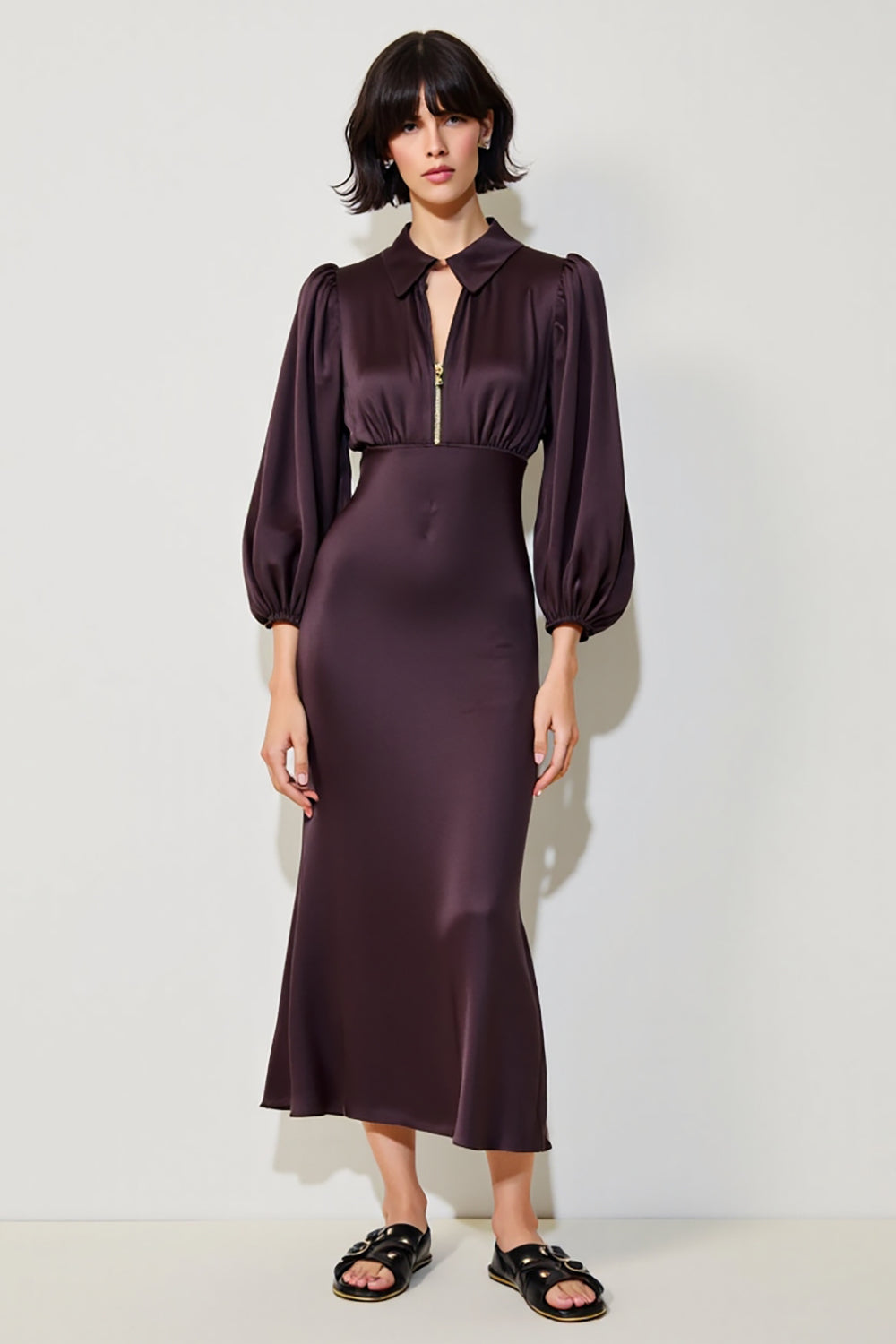 Dunkelrotes Etui Midi Kleid für Hochzeitsgäste mit langen Ärmeln