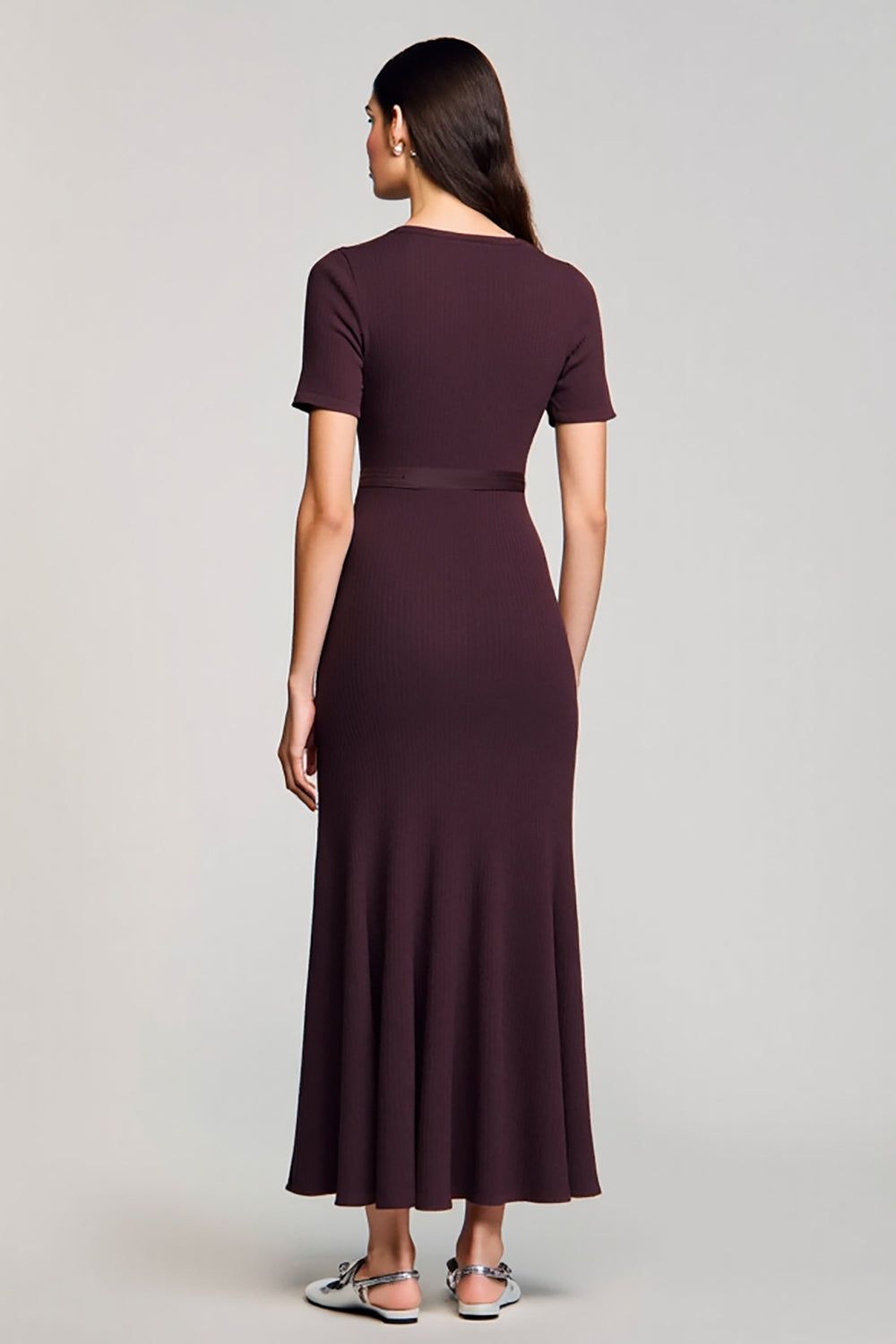 A Linie Dunkelrotes Langes Hochzeitsgastkleid mit Gürtel