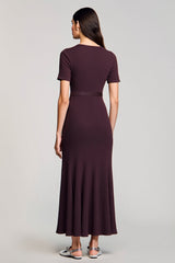 A Linie Dunkelrotes Langes Hochzeitsgastkleid mit Gürtel