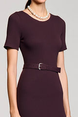 A Linie Dunkelrotes Langes Hochzeitsgastkleid mit Gürtel