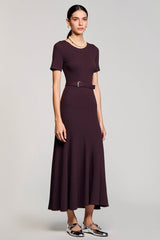 A Linie Dunkelrotes Langes Hochzeitsgastkleid mit Gürtel