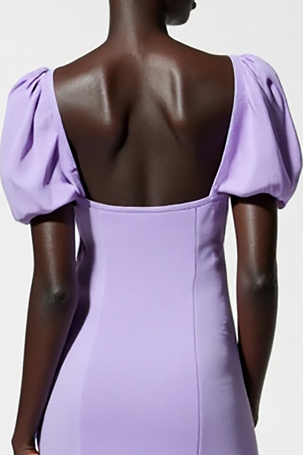 Lila A Linie Midi Kleid für Hochzeitsgäste mit Puffärmeln