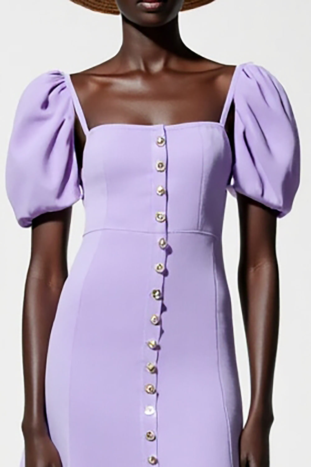 Lila A Linie Midi Kleid für Hochzeitsgäste mit Puffärmeln