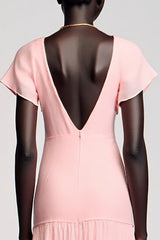 A Linie Rosa Midi Kleid für Hochzeitsgäste mit Schleife