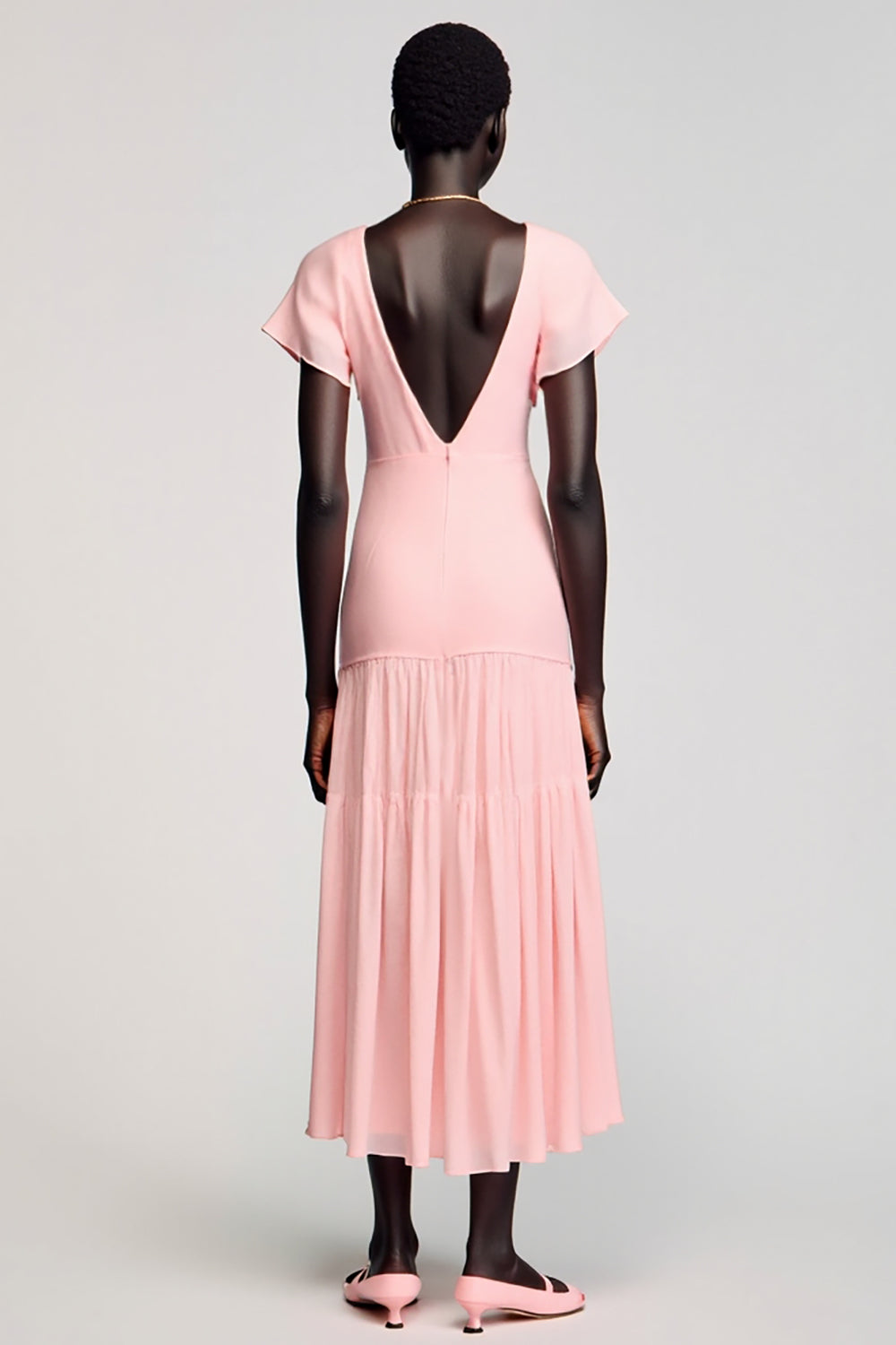 A Linie Rosa Midi Kleid für Hochzeitsgäste mit Schleife
