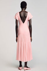 A Linie Rosa Midi Kleid für Hochzeitsgäste mit Schleife