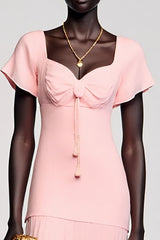 A Linie Rosa Midi Kleid für Hochzeitsgäste mit Schleife