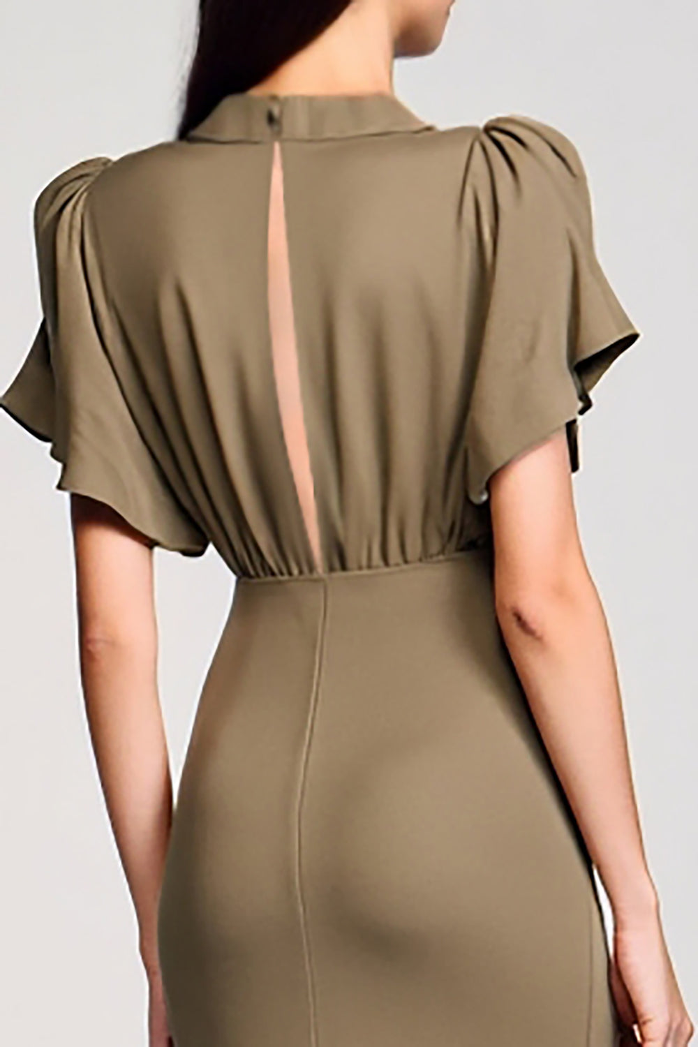 Olive Etui Midi Kleid für Hochzeitsgäste mit V-Ausschnitt und Pailletten