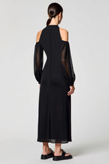 Schwarzes Langes Hochzeitsgastkleid mit kalter Schulter in A-Linie