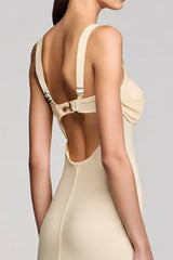 Wasserfall Ausschnitt Etui Aprikose Midi Hochzeitsgastkleid mit Schlitz