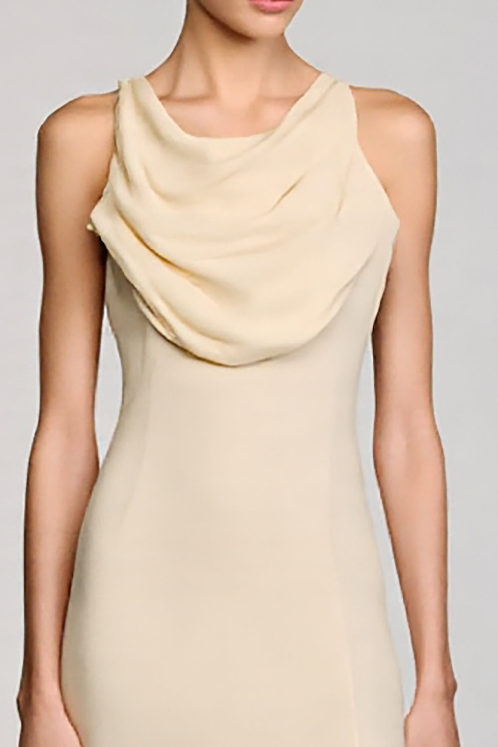 Wasserfall Ausschnitt Etui Aprikose Midi Hochzeitsgastkleid mit Schlitz
