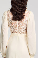 Lange Ärmel Stehkragen Elfenbein Spitze Kleid für Hochzeitsgäste